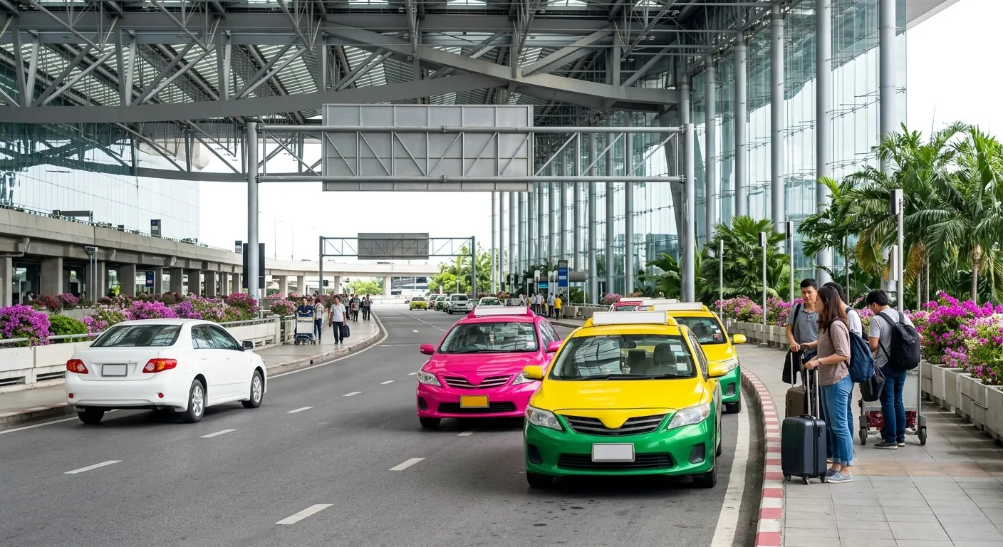 說明排班計程車與叫車在航廈外不同車道上車