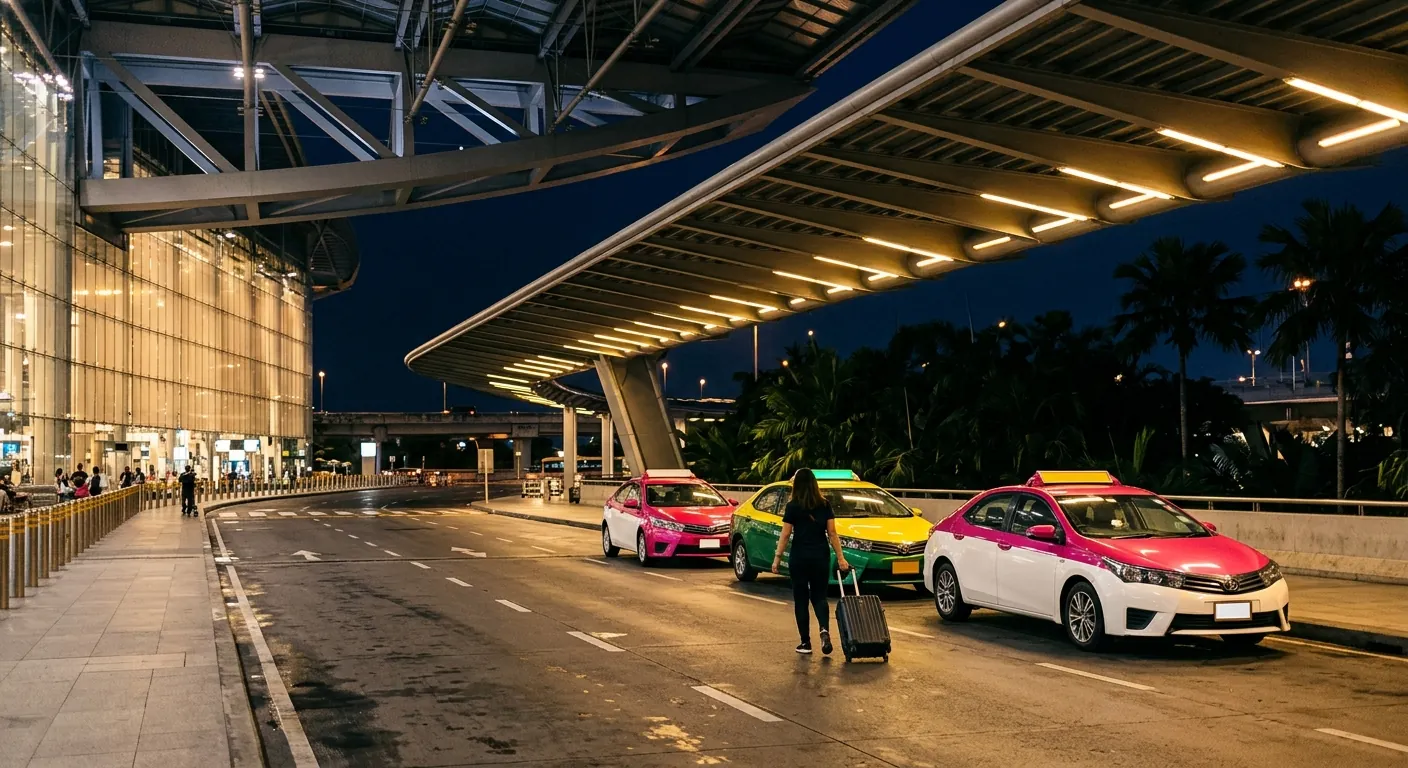 文章封面，呈現深夜抵達機場後搭車的情境
