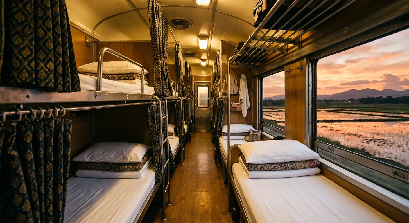 封面圖，呈現曼谷到清邁臥鋪夜車的車廂氛圍
