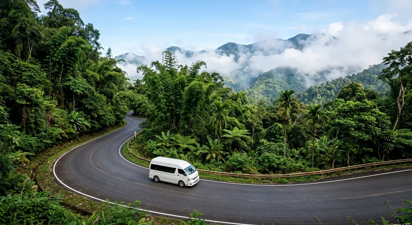 文章主視覺，呈現從清邁開車上茵他儂的山路情境