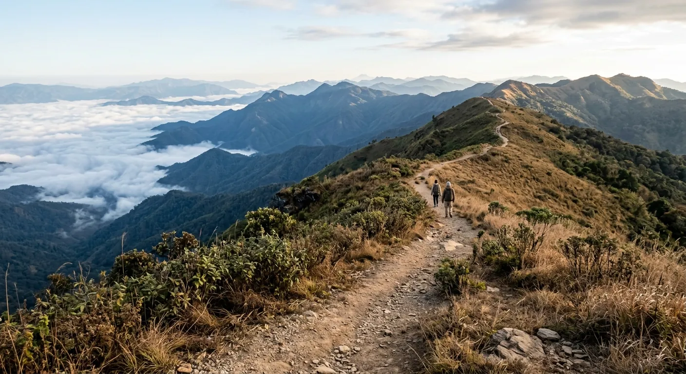 說明 Kew Mae Pan 這類較長步道的開闊景觀