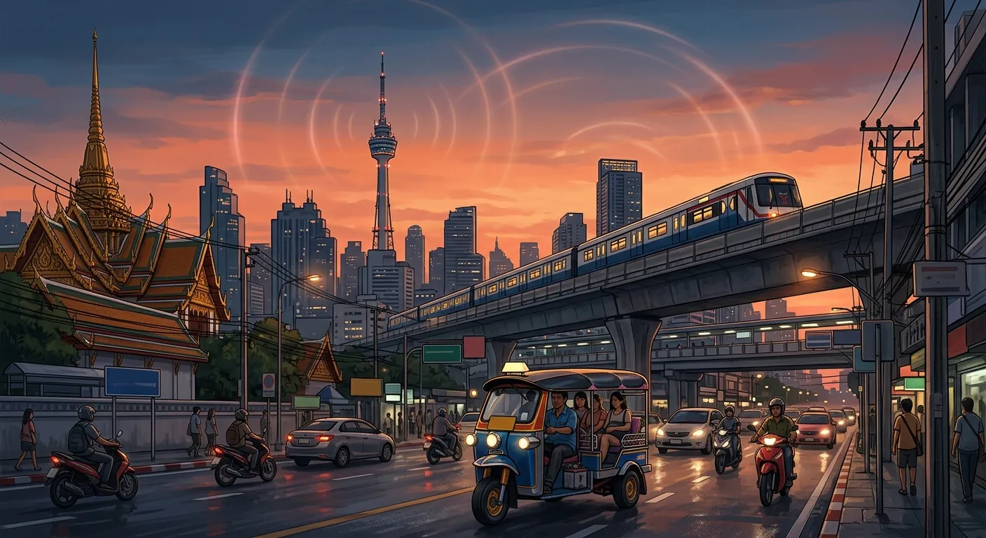 文章主視覺，呈現泰國電信網路與城市景觀