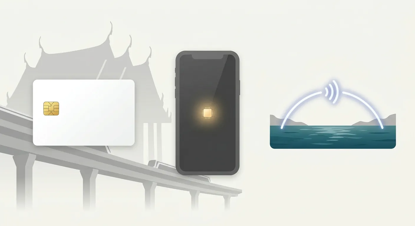 概念圖，對照實體 SIM、eSIM 與漫遊三種上網方式